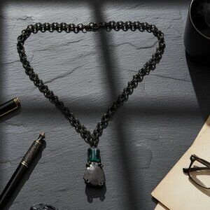 🌿 Edgy Artisan Raw Stone & Chunky Chain Necklace ⛓️